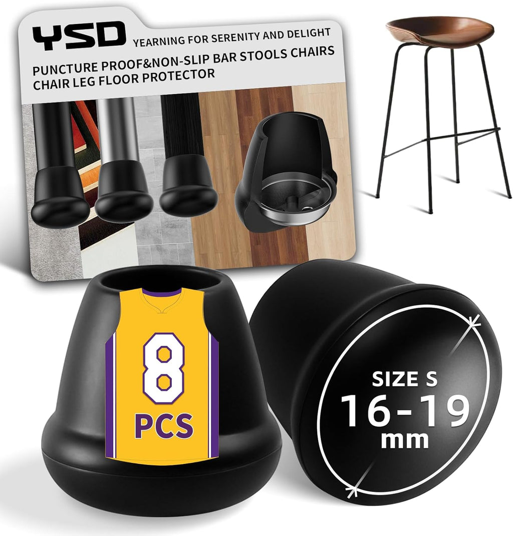 0.75 Inch Heavy Duty Rubber Chair Leg Caps - 8 PCS Non-Slip Furniture Floor Protectors with Metal Inserts for Wood, Tile, Carpet - Fits Chairs,Stools,Bar Stools
