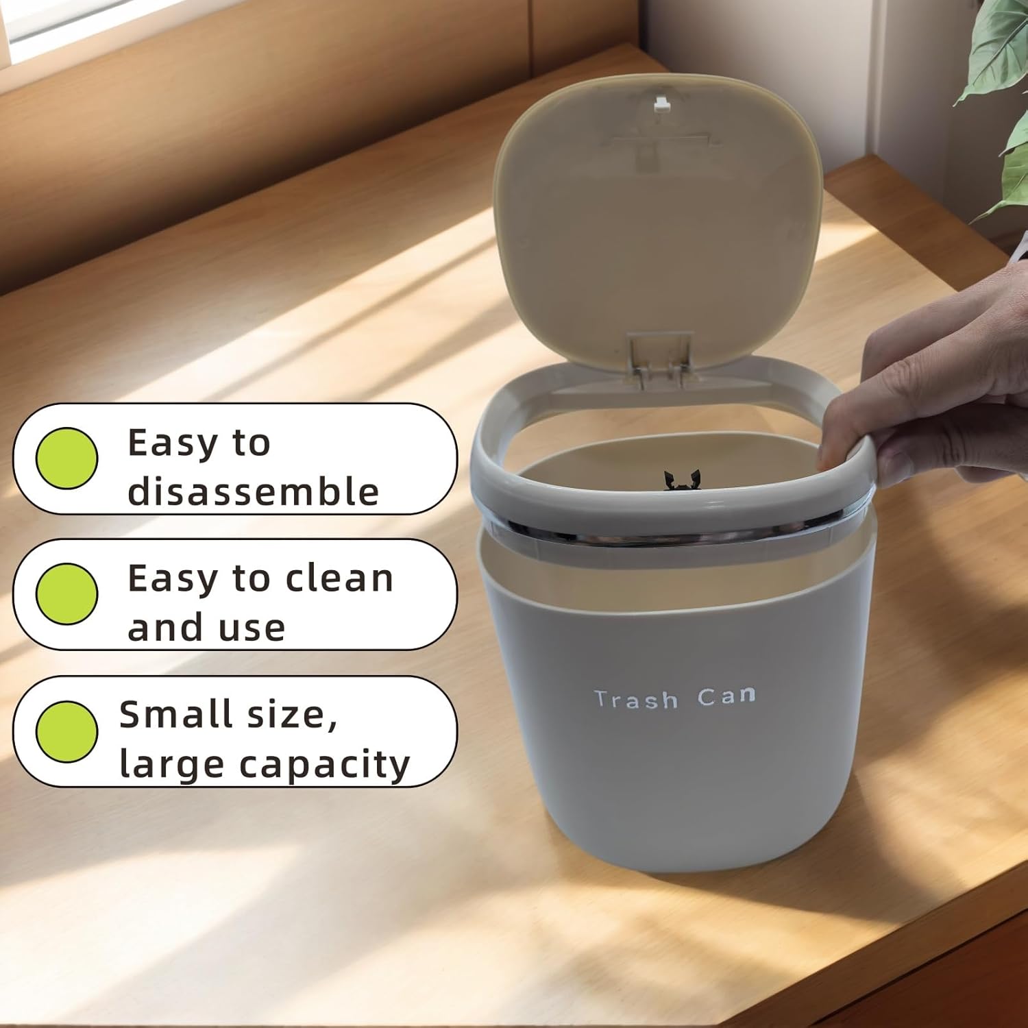 0.8 Gallon Desktop Mini Trash Can with Push-Open Lid, Small Waste Baskets Includes 50 Free Bags, Small Eco-Friendly PP Waste Bin for Office Desk, Bedroom, Bathroom Tiny Garbage Can (White)